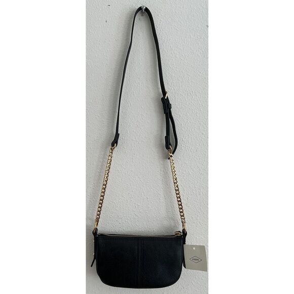 Fossil Jolie Black Gold Mini Bag Crossbody Purse Soft Genuine Leather - Picture 10 of 13